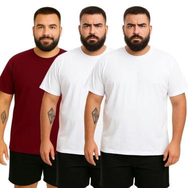 Imagem de Kit 3 Camisetas Masculina Plus Size Lisa Algodão Premium-Masculino