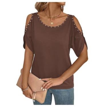 Imagem de Blusa feminina Verdusa Cold Shoulder Beaded, marrom claro