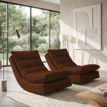 Imagem de Kit 2 Poltronas Leve Balanço Linho Premium Easy Clean Luxo Balance Para Sala Quarto Con...