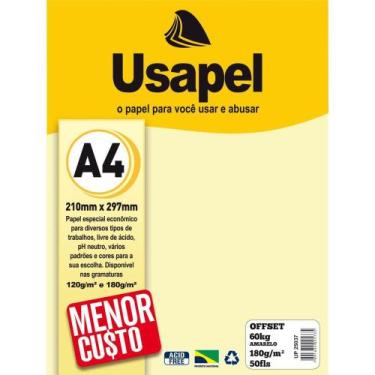 Imagem de Papel sulfite a4 colorido offset 180g 60k amarelo 50fls - GNA - usapel