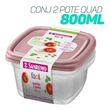 Imagem de Conjunto 2 Potes Quadrados Com Tampa 800ml Fácil Sanremo Limpeza Profu