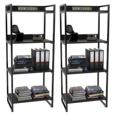 Imagem de Kit 2 Estante Livreiro Prisma Estilo Industrial 60cm 4 Prateleiras Pre