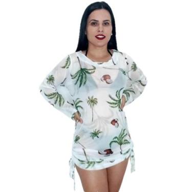Imagem de Saída de praia camisão blogueira franzido manga longa - Tropicana Moda