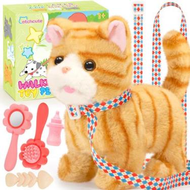 Imagem de Brinquedo de pelúcia CatchCute Cat com coleira, andando, miando e aban