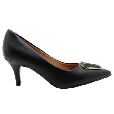 Imagem de Sapato Scarpin Vizzano Salto Médio Bico Fino Metal Feminino, Preto, 37
