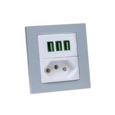 Imagem de Espelho Duplo Reto Com 1 Tomada 10A 3 Usb 5.2A - CONNECT CAIXA TOMADA,