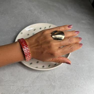 Imagem de Bracelete Corrente Esmaltado Dourado COR:VERMELHO - Nilza Biju, Vermel