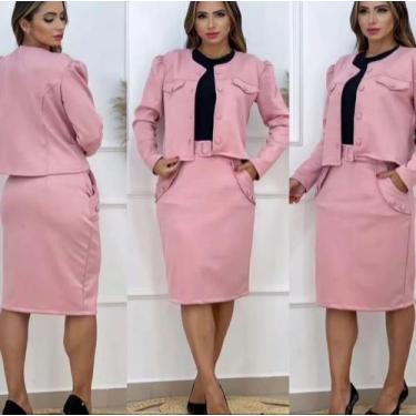Imagem de Conjunto suede, saia e jaqueta cor rosa tamanho GG - Lilo
