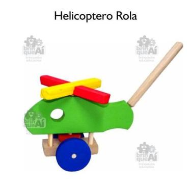 Imagem de Helicóptero Rola brinquedo educativo de madeira - MANINHO ARTESANATOS