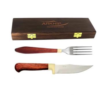 Imagem de Kit Churrasco e Mesa Arkhip Pepita Grill 5'' Cabo Madeira Caixa, Prate