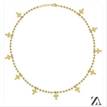 Imagem de Choker mini bolas e cruz lisa - Zaila Semijoias