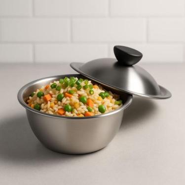 Imagem de 2 Tigelas Bowl De Metal C/ Tampa 550ml Saladeira Resistente - Fx