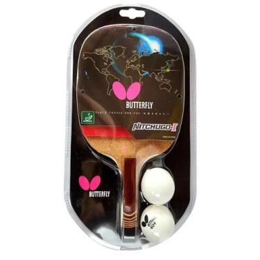 Imagem de Raquete Tênis De Mesa Caneta Nitchugo-i + 2 Bolas Butterfly, Vermelho