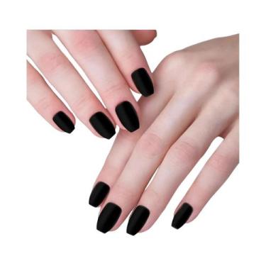 Imagem de Unhas Postiças Acrílicas Curtas Quadradas Pretas Brilhantes Com Gradie