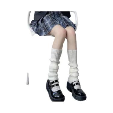 Imagem de Meias Longas Brancas De Tricô Estilo Lolita Para Mulheres, Aquecedores