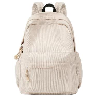 Imagem de Mochila Unineovo School para adolescentes e meninas, veludo cotelê beg