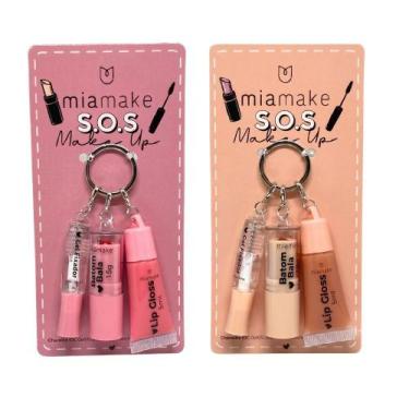 Imagem de Kit Chaveiro Miamake S.O.S Make Up Gel Fixador Batom Bala 1,5g e Lip G