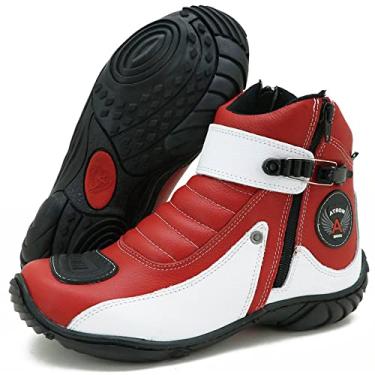 Imagem de Bota Cano Curto Couro Para Motociclista ATRON 271 KM VM BCO Cor:Vermelho;Tamanho:45