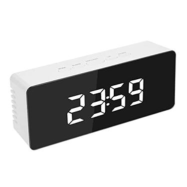 Imagem de yeacher Despertador digital Despertador de mesa Despertador LED Espelho Despertador Display de temperatura