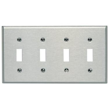 Imagem de Leviton 84012 Espelho de parede com interruptor de dispositivo de 4 entradas, tamanho padrão, suporte de dispositivo, aço inoxidável