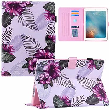Imagem de KYJX Capa para tablet iPad 9,7 polegadas, capa fina de couro PU com suporte de seda para iPad 5/iPad 6/iPad 7/iPad 8 (flor roxa)