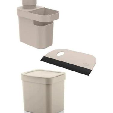 Imagem de Lixeira 4,7L + Porta Detergente Esponja Pia + Rodinho De Pia