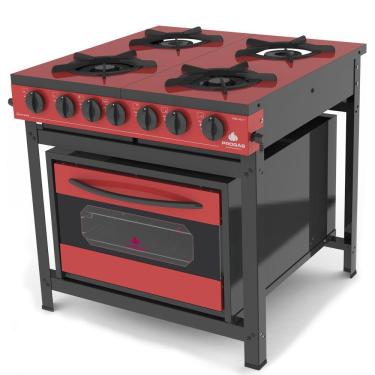 Imagem de Fogão Industrial com Forno PRGE-402 F Gourmet Progás Tampo Esmaltado Vermelho Vermelho - Gás GLP - botijão Progás