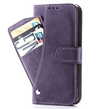 Imagem de GSYH Capa para iPhone 11/11 Pro/11 Pro Max, Capa carteira de couro PU à prova de choque com compartimentos para cartão Tira de pulso TPU Shell Kickstand Magnetic Folio Capa Proteção de câmera, Roxo, 11pro max 16,5 cm