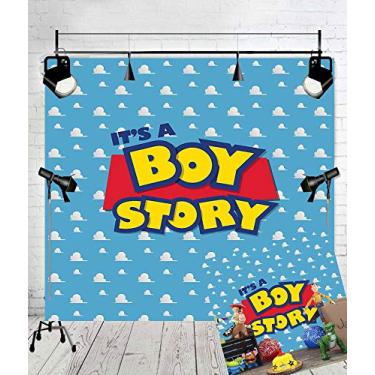 Imagem de Art Studio It's a Boy Story pano de fundo de festa de aniversário tema foto fundo azul céu branco nuvens fotografia pano de fundo chá de bebê crianças herói foto cabine de estúdio adereços vinil 6x6ft