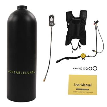 Imagem de Equipamento de mergulho tanque de cilindro de oxig¨ºnio,rebreather port¨¢til de respira??o de mini mergulho, adaptador de tubo de al?a de ombro dupla 2l x5000pro kit de tanque de cilindro(BLACK),