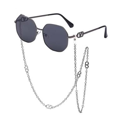 Imagem de Óculos de sol quadrados fashion femininos com corrente designer de luxo vintage óculos de sol para senhoras retro irregulares óculos, arma preta c7, china