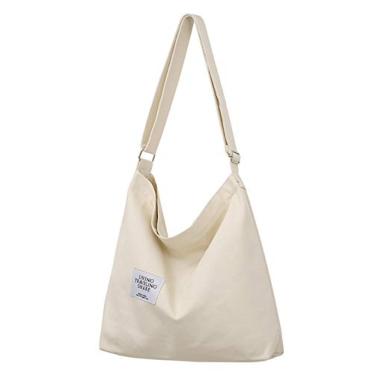 Imagem de Covelin Bolsa feminina retrô grande de lona bolsa de ombro Hobo transversal bolsa casual, Bege, Small