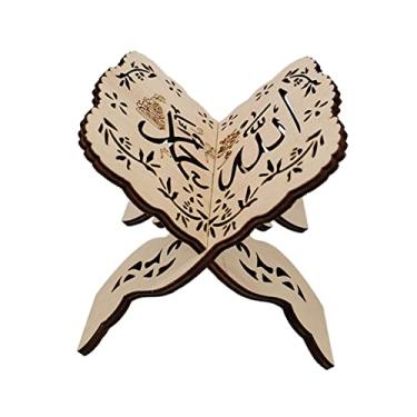 Imagem de Eforcase Suporte dobrável de madeira para livros do Alcorão, com entalhes complexos, marrom, suporte para livros, dobrável, moderno, presente do Ramadã