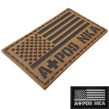 Imagem de IR Coyote Marrom Bronze Bandeira dos EUA APOS A+ Tipo de sangue NKA NKDA Infrared Tactical Morale Hook-and-Loop Patch
