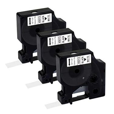 Imagem de Pacote com 3 fitas de etiqueta de substituição para Dymo D1 fita de etiqueta 45013 S0720530 Refil, preto sobre branco 1/2 polegada x 23 pés fitas de etiquetadora para LabelManager 160 280 210D 360D 420P 260P