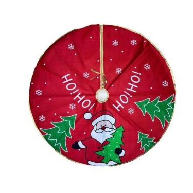 Imagem de Saia Tapete Poliéster Árvore Natal Papai Noel Vermelha 80 Cm
