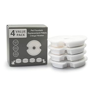 Imagem de Enfudid 4 filtros de fonte de água para gatos, filtro de substituição de fonte de gato de carbono ativado de algodão para fonte superior de aço inoxidável, fonte de água colorida para gatos de estimação com luz LED (branca)
