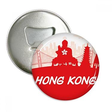 Imagem de Red Outline China Hongkong abridor de garrafas ímã de geladeira emblema multifuncional