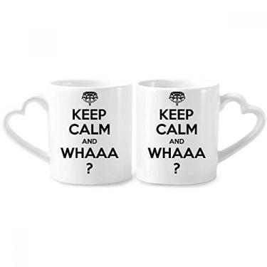 Imagem de Citação Keep Calm And WHAAA Conjunto de canecas de porcelana preta para casal, copo de cerâmica com alça de coração
