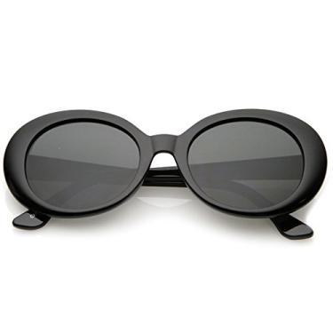 Imagem de zeroUV - Óculos de sol grandes com armação oval grossa e lentes redondas de 53 mm, Preto/fumê, One Size