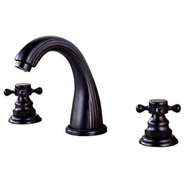 Imagem de LIDON Torneira de pia banheiro 3 furos 8 polegadas, torneira de banheiro 8 polegadas, torneira de pia de banheiro alça dupla, torneira de banheiro de 3 furos, para varanda, preto (cor: preto)