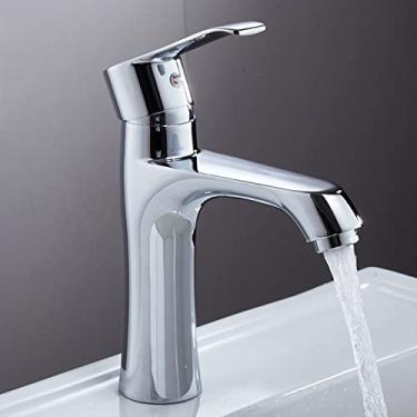 Imagem de LIDON Torneira de pia de banheiro preta torneira de vaidade preta 1 furo torneira de pia de latão preto torneira de banheiro 1 furo torneira quente e fria torneira de banheiro para banheiro, cromado