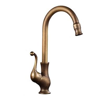 Imagem de Torneira de pia de cozinha retrô, torneira de pia banheiro vintage, torneira de cozinha latão antigo, torneiras de cozinha preta, torneira de pia de cozinha alta, torneira de cozinha de furo único latão antigo, antigo C (cor: antigo