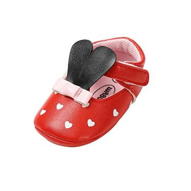 Imagem de Sapatos de lona infantil infantil infantil meninas coelho sola macia o chão descalço vestido antiderrapante (vermelho, 12-18 meses)