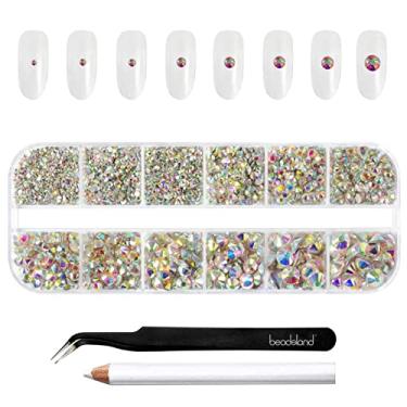 Imagem de Beadsland 2500 peças Crystal AB Nailart Strass Cristal Flatback Gems Round Crystal AB Kit de Strass 8 Tamanhos SS4 ~ SS30 com Pinça e Caneta de Seleção (clear AB)
