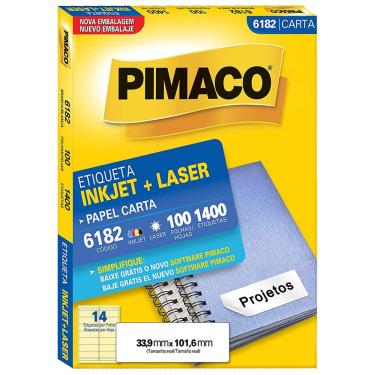 Imagem de Etiqueta Pimaco Carta Inkjet + Laser 33,9x101,6mm 100 Folhas 6182 60210