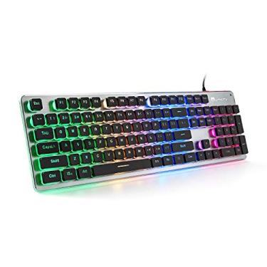 Imagem de LANGTU – Teclado de membrana para jogos, L1, retroiluminação LED arco-íris, com plugue USB, para PC e laptop, Windows, 104 teclas, 24 teclas anti-ghosting