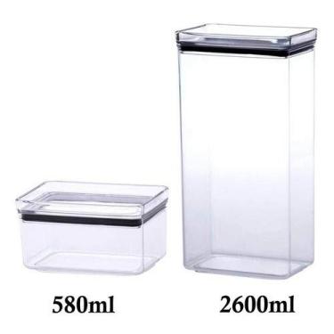 Imagem de 2 Potes Herméticos Retangular 580ml e 2600ml para armazenamento de alimentos