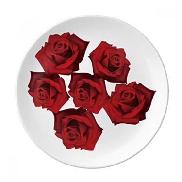Imagem de Prato de plantas de flores de rosa vermelha decorativo de porcelana salver louça de jantar