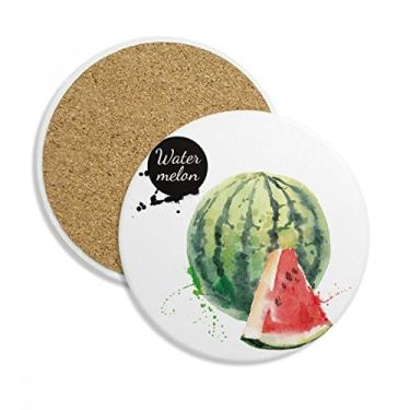 Imagem de Caneca de porta-copos de aquarela saborosa e saudável de melancia, com proteção de mesa, pedra absorvente